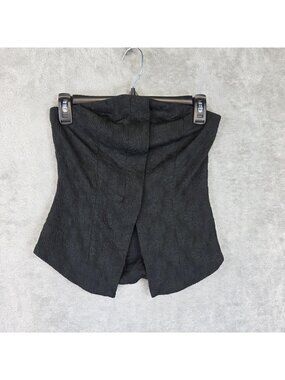 Sarah Hann Corset Top Womens XS Black Floral Jacquard Strapless Bustier Zip